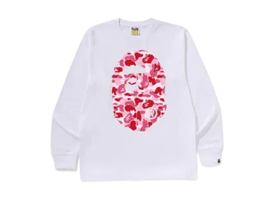A BATHING APE Abc Camo Big Ape Head Ls Tee "White/Pink"