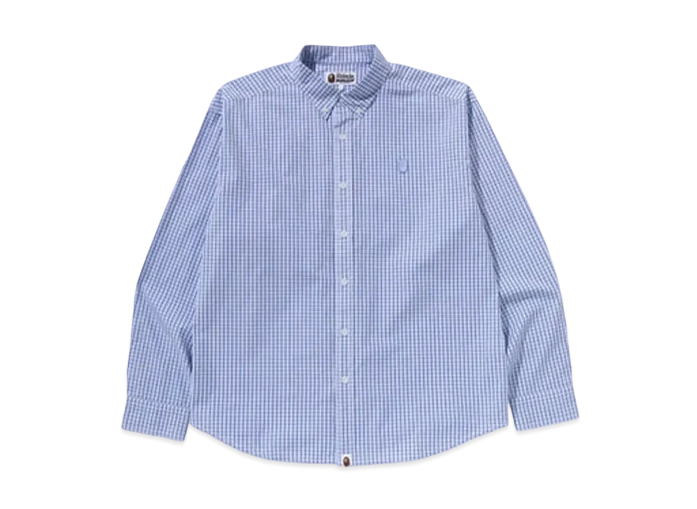 A BATHING APE One Point Checked Poplin Ls Shirt "Blue"