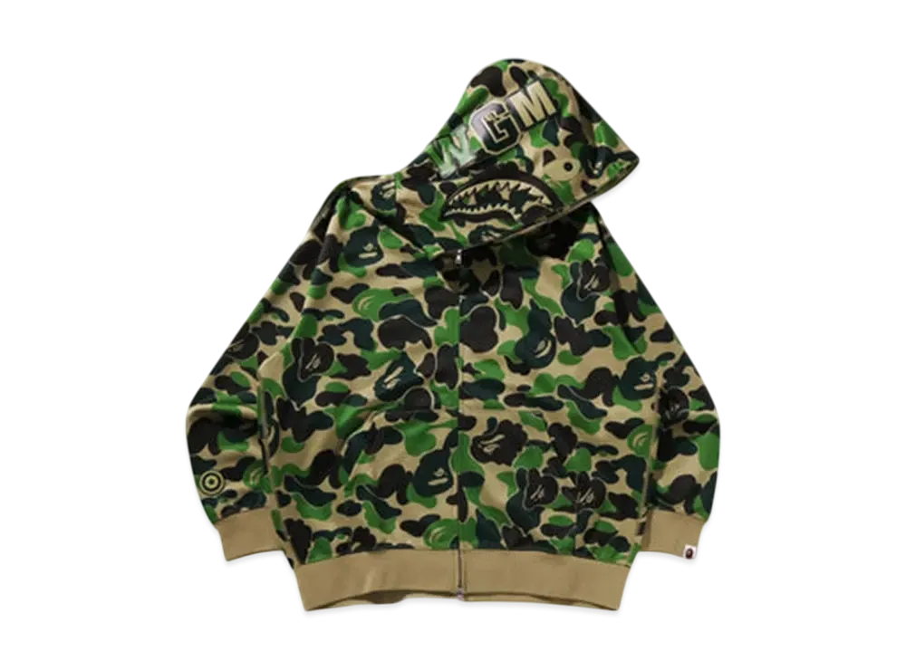 A BATHING APE Abc Camo Rayon Relaxed Fit Shark Full Zip Hoodie "Green"