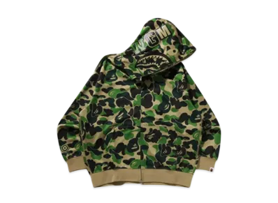 A BATHING APE Abc Camo Rayon Relaxed Fit Shark Full Zip Hoodie "Green"
