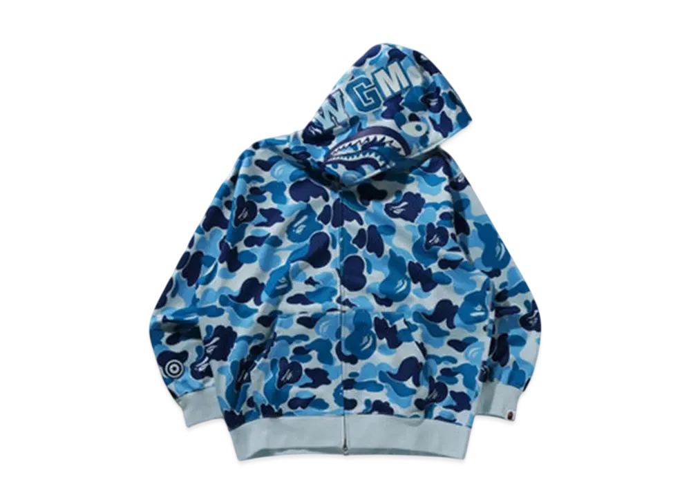 A BATHING APE Abc Camo Rayon Relaxed Fit Shark Full Zip Hoodie "Blue"