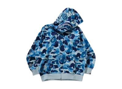 A BATHING APE Abc Camo Rayon Relaxed Fit Shark Full Zip Hoodie "Blue"