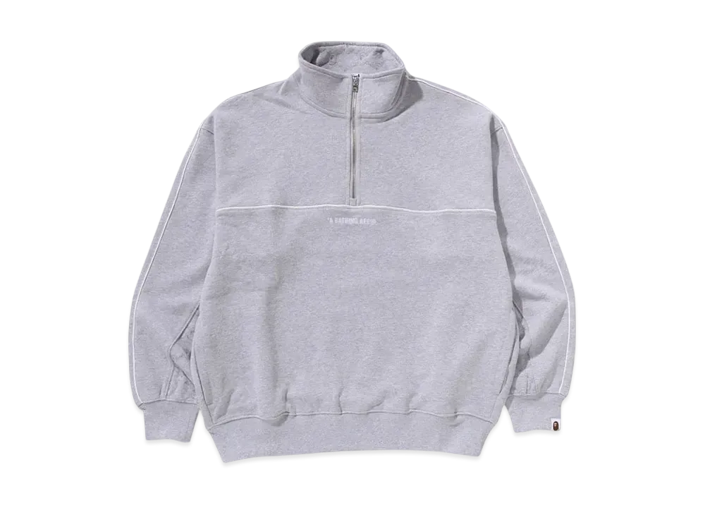 A BATHING APE College Monogram Logo Half Zip Relax Fit Crewneck Sweatshirt "Gray"
