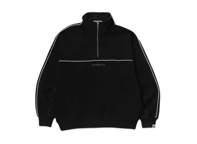 A BATHING APE College Monogram Logo Half Zip Relax Fit Crewneck Sweatshirt "Black"