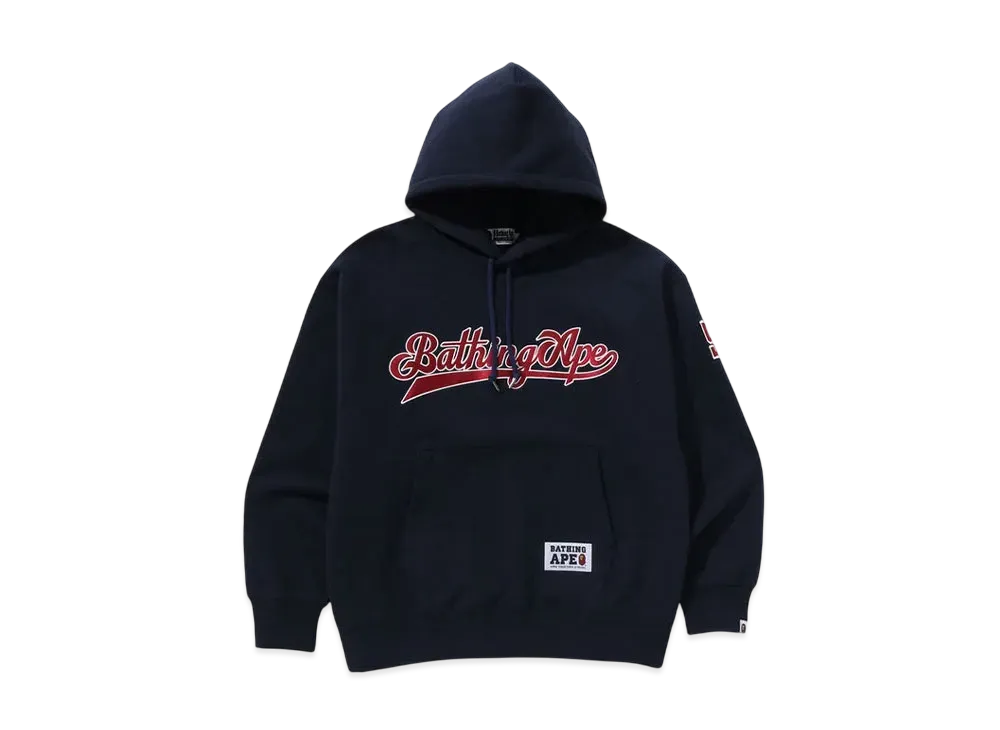 A BATHING APE Baseball Logo Relaxed Fit Pullover Hoodie "Navy"