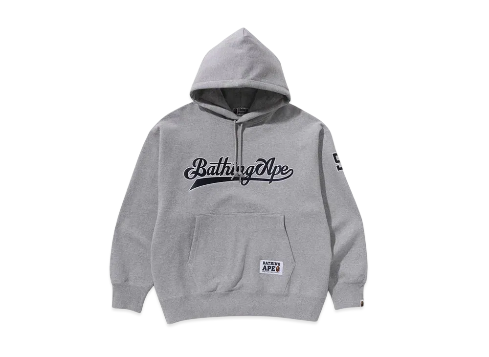 A BATHING APE Baseball Logo Relaxed Fit Pullover Hoodie "Gray"