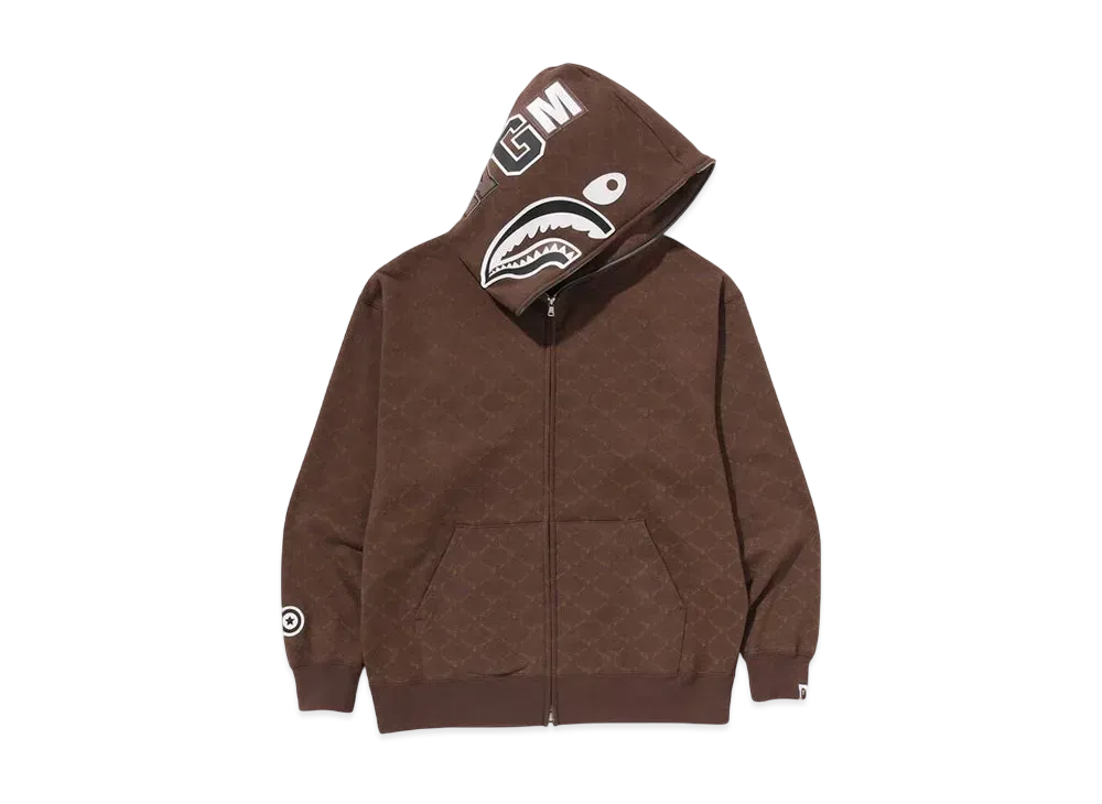A BATHING APE College Monogram Relaxed Fit Shark Full Zip Hoodie "Brown"
