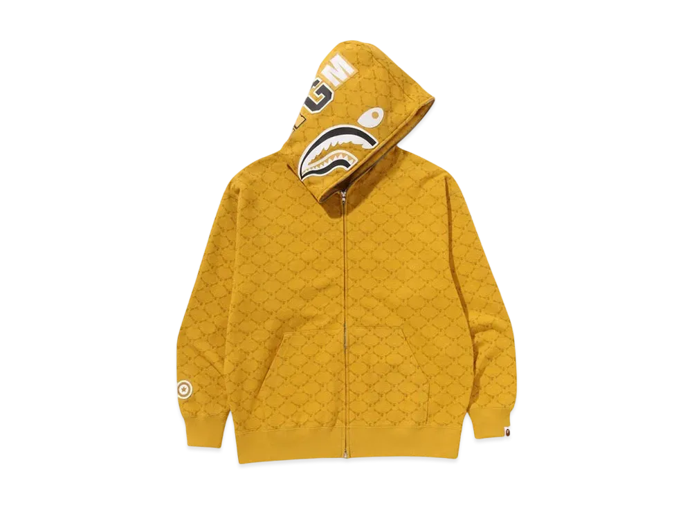 A BATHING APE College Monogram Relaxed Fit Shark Full Zip Hoodie "Yellow"