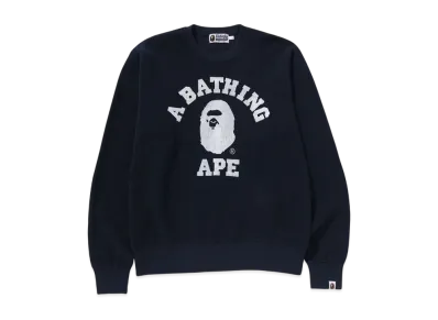 A BATHING APE College Waffle Crewneck Sweater "Navy"