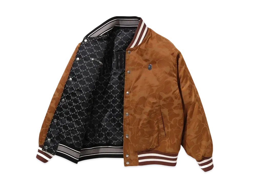 A BATHING APE Solid Camo Jacquard Nylon Reversible Bomber Padded Jacket "Beige"