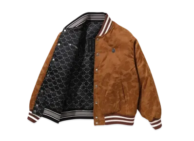 A BATHING APE Solid Camo Jacquard Nylon Reversible Bomber Padded Jacket "Beige"