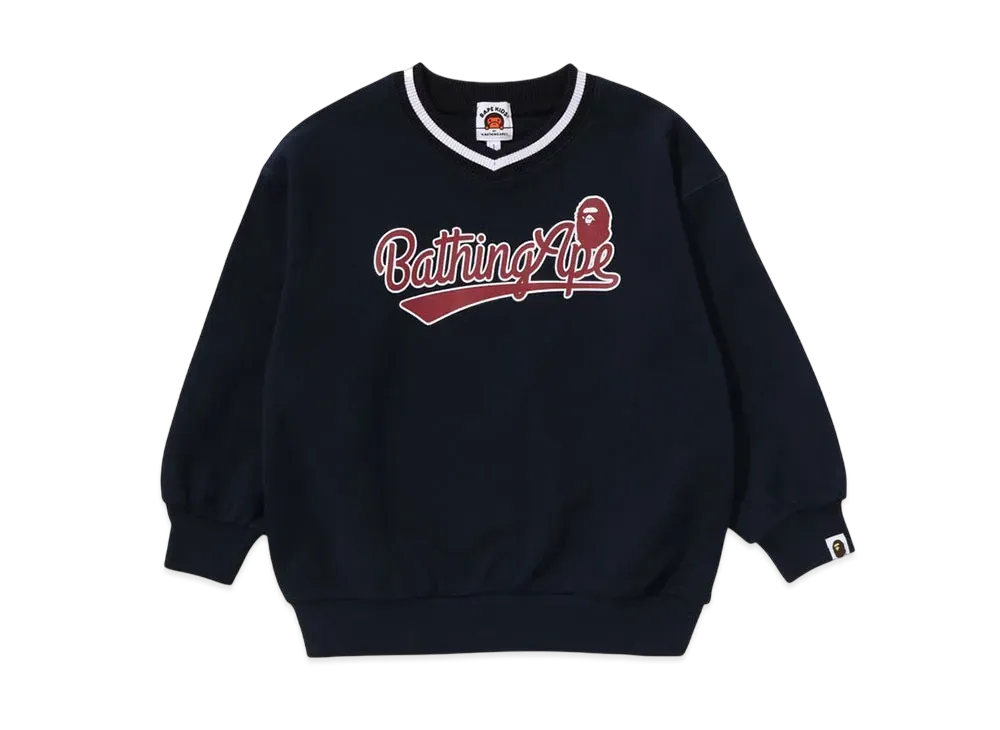 A BATHING APE Baseball Logo Relaxed Fit V-Neck Sweatshirt "Navy"