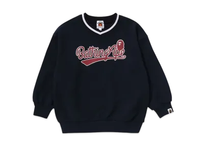 A BATHING APE Baseball Logo Relaxed Fit V-Neck Sweatshirt "Navy"