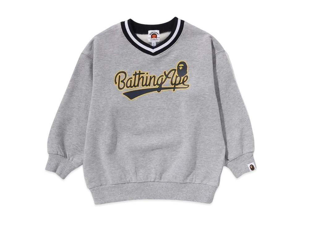 A BATHING APE Baseball Logo Relaxed Fit V-Neck Sweatshirt "Gray"