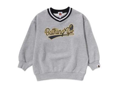 A BATHING APE Baseball Logo Relaxed Fit V-Neck Sweatshirt "Gray"