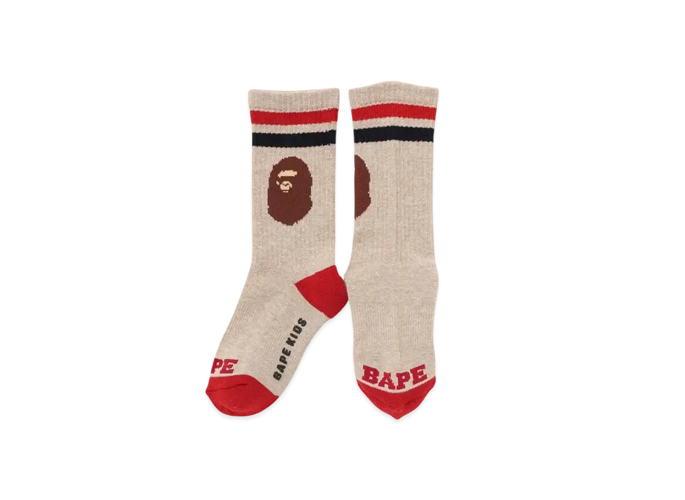A BATHING APE Ape Head Rib Socks "Beige"