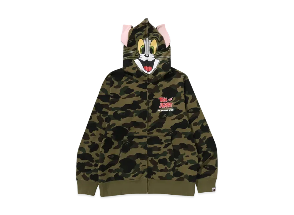 A BATHING APE x Tom And Jerry 85TH Tom 1St Camo Full Zip Hoodie "Green"