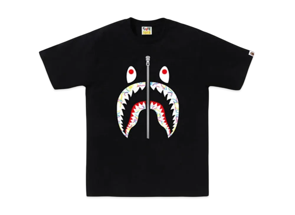 A BATHING APE Neon Camo Shark Tee "Black"