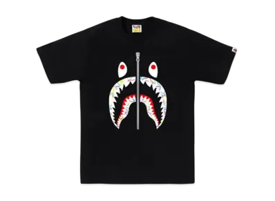 A BATHING APE Neon Camo Shark Tee "Black"