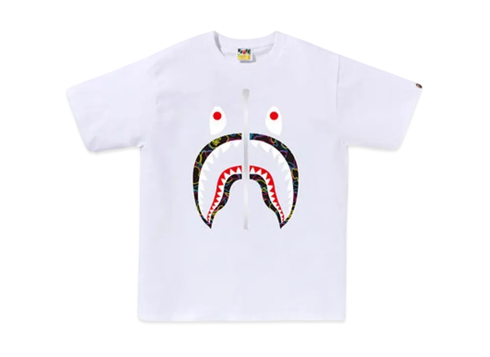 A BATHING APE Neon Camo Shark Tee "White"