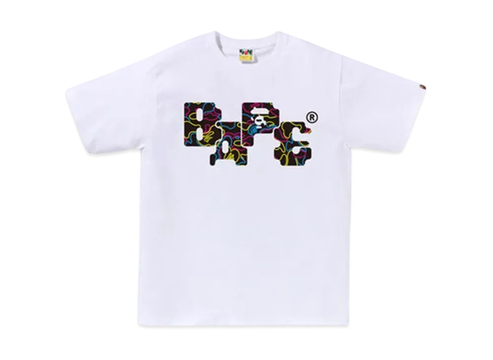 A BATHING APE Neon Camo 8Bit Bape Logo Tee "White"