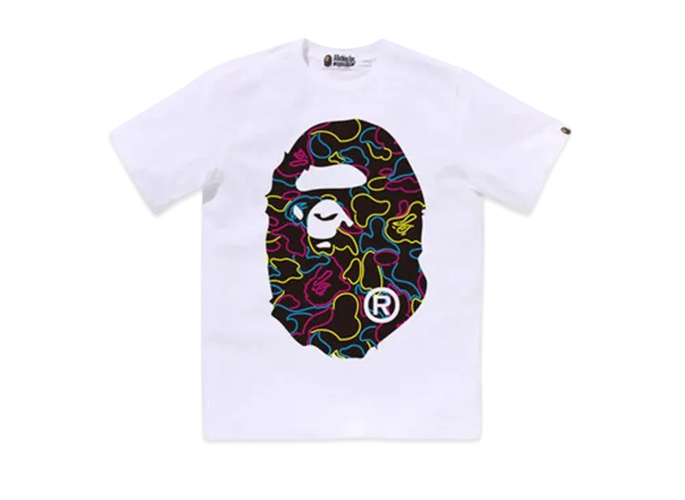 A BATHING APE Neon Camo Big Ape Head Tee "White"