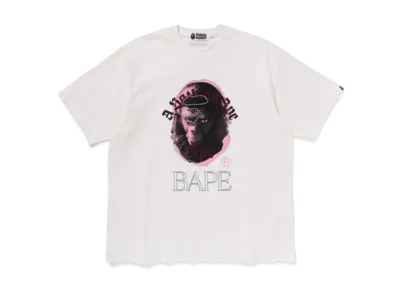 A BATHING APE Garment Dye Rhinestone Ape Head Relaxed Fit Tee "Ivory"