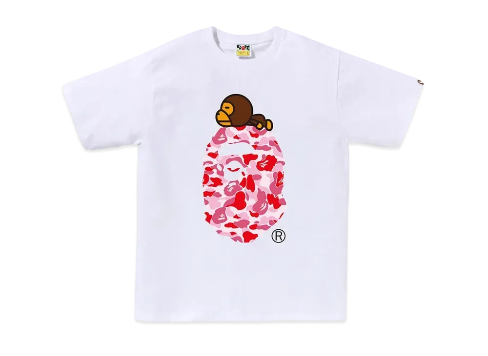 A BATHING APE Abc Camo Milo On Big Ape Tee "White/Pink"