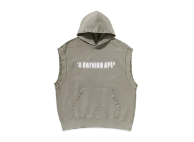 A BATHING APE Studded Garment Dye Logo Sleeveless Pullover Hoodie "Olivedrab"