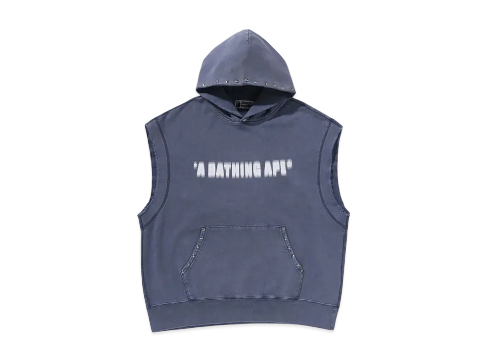 A BATHING APE Studded Garment Dye Logo Sleeveless Pullover Hoodie "Charcoal"
