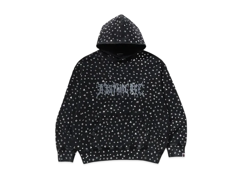 A BATHING APE Studded Logo Relaxed Fit Pullover Hoodie "Black"