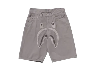 A BATHING APE Shark Garment Dye Relaxed Fit Denim Shorts "Gray"
