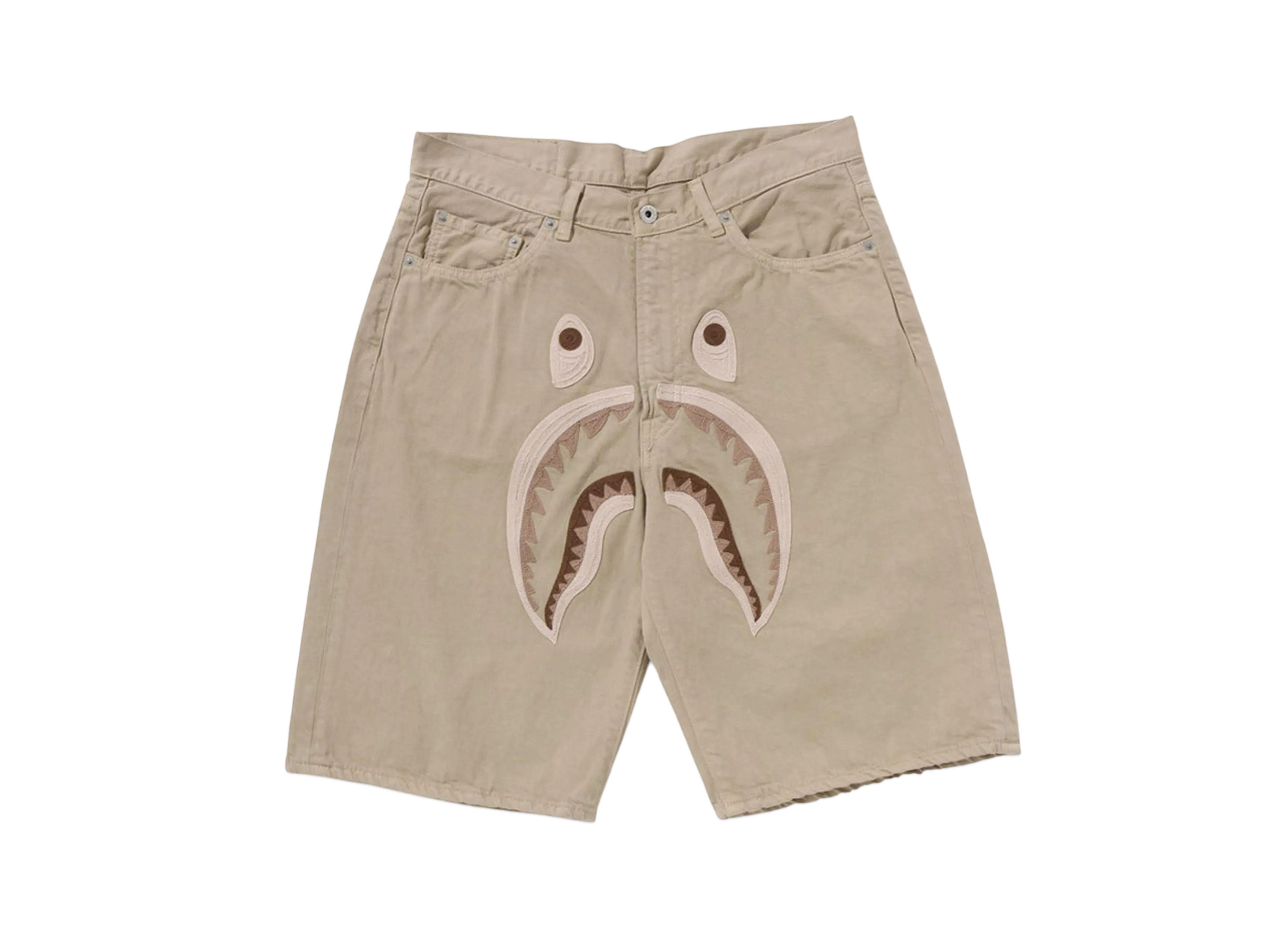A BATHING APE Shark Garment Dye Relaxed Fit Denim Shorts "Beige"