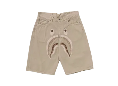 A BATHING APE Shark Garment Dye Relaxed Fit Denim Shorts "Beige"