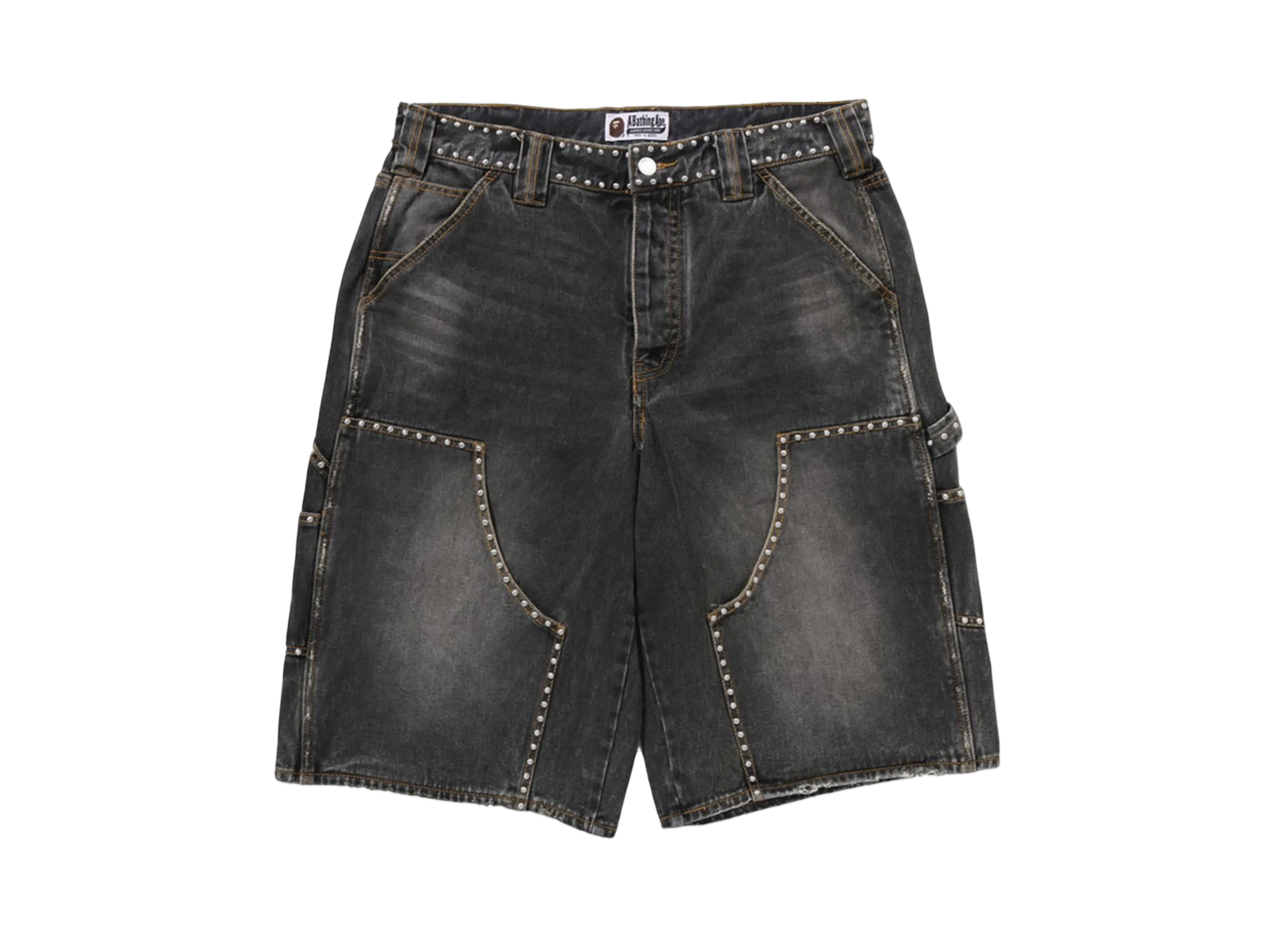 A BATHING APE Studded Heavy Wash Relaxed Fit 13Oz Denim Shorts "Black"