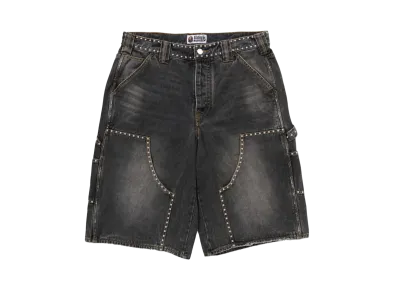 A BATHING APE Studded Heavy Wash Relaxed Fit 13Oz Denim Shorts "Black"