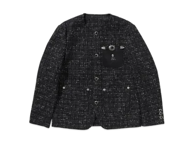 A BATHING APE Bape Black Collarless Ornaments Tweed Coat #1 "Black"