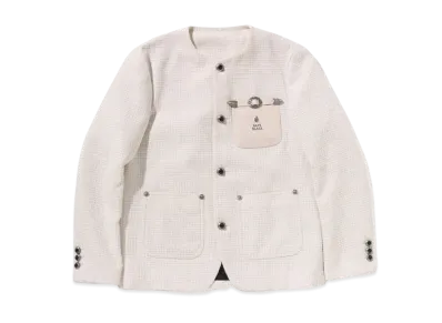 A BATHING APE Bape Black Collarless Ornaments Tweed Coat #3 "Ivory"