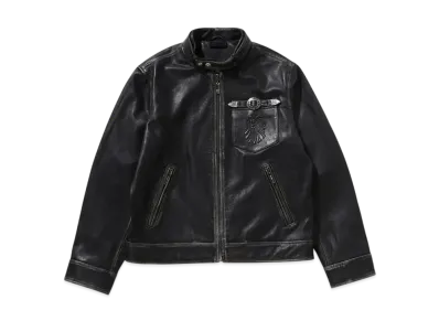 A BATHING APE Bape Black Washed Leather Harrington Jacket "Brown"