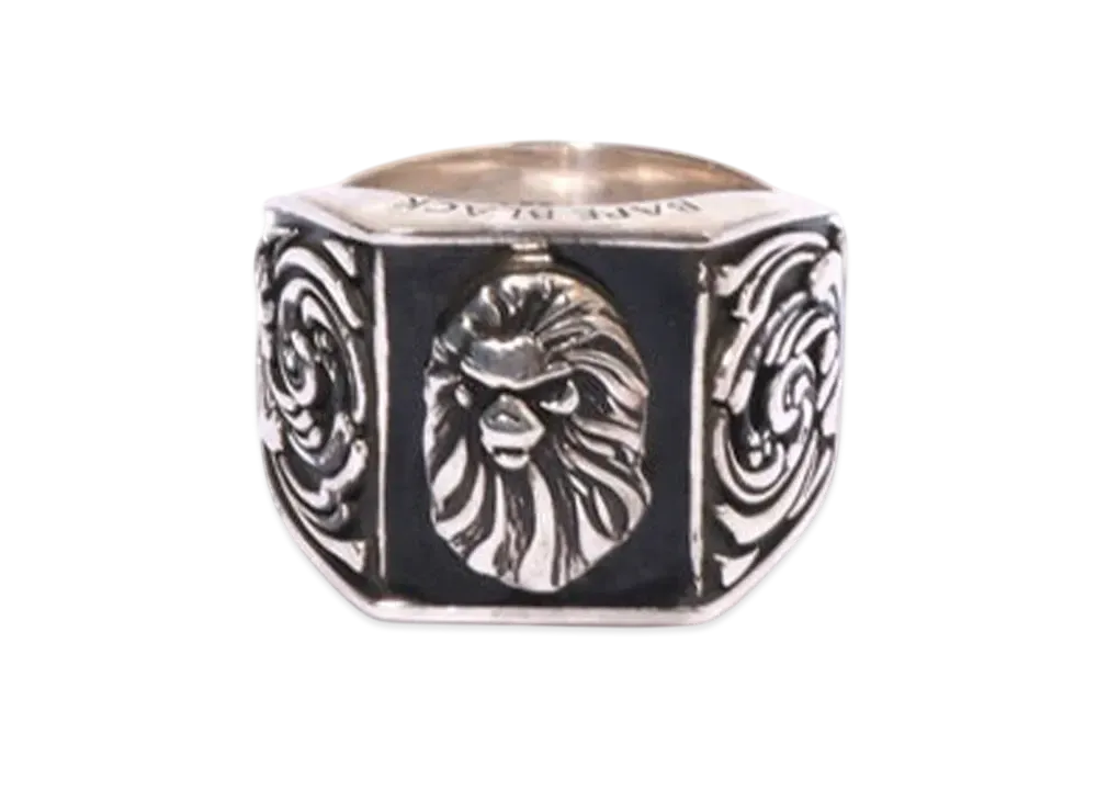 A BATHING APE Bape Black Signet Ring With Resin "Silver"