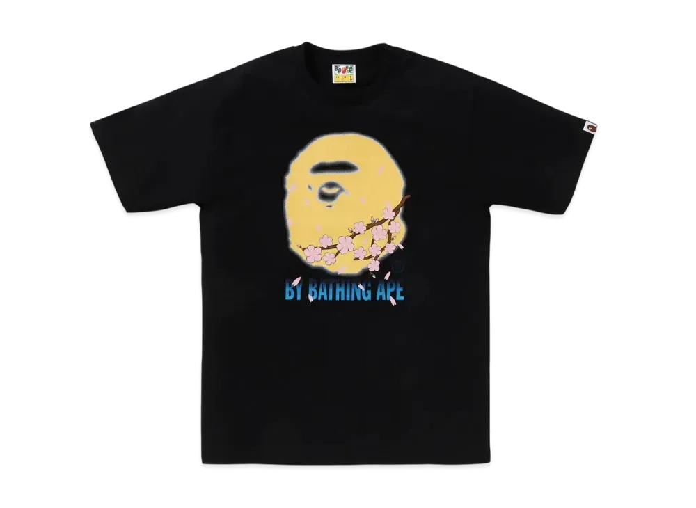 46678★夏 アベイシングエイプ Tシャツ 桜 メンズ XS ブラック ア ベイシング エイプ“桜”モチーフのTシャツ、富士山が覗く