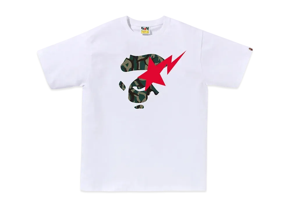A BATHING APE Trial Camo Ape Face Sta Tee "White/Green"