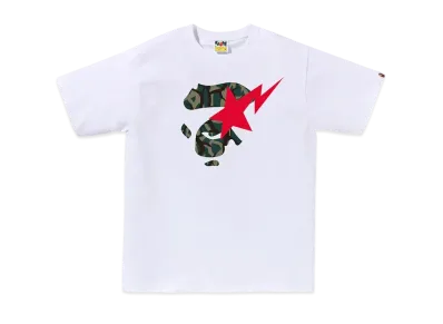 A BATHING APE Trial Camo Ape Face Sta Tee "White/Green"