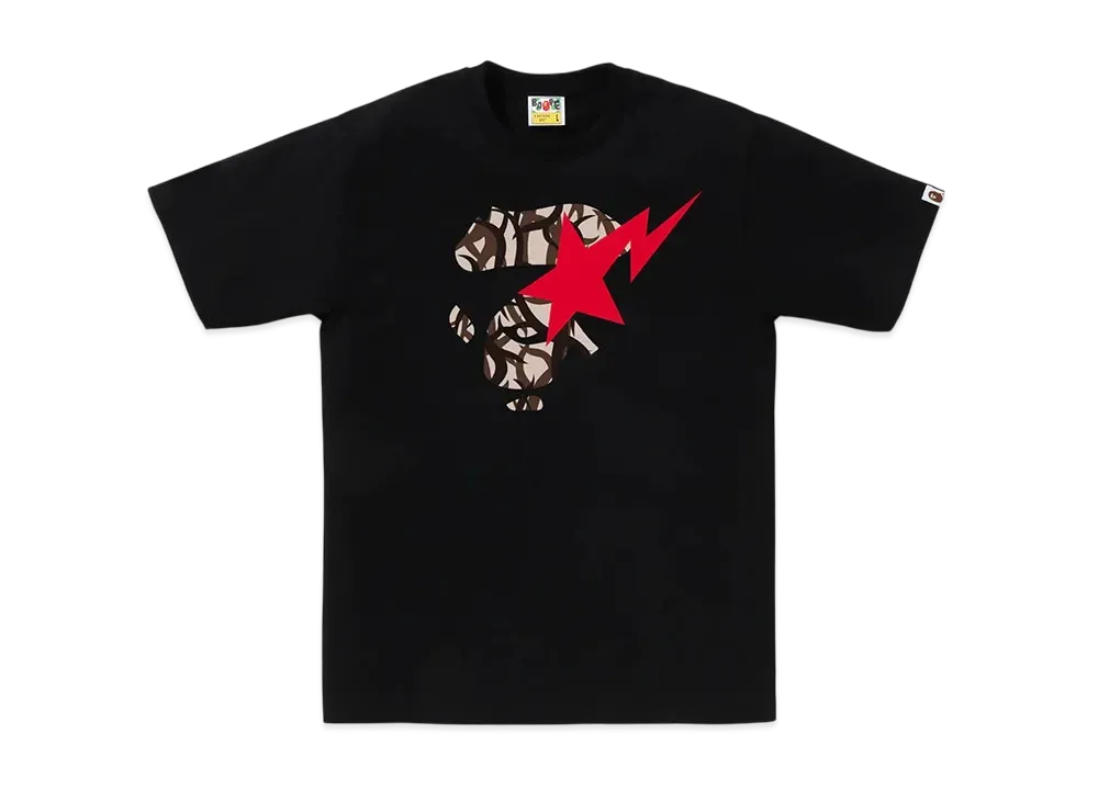 A BATHING APE Trial Camo Ape Face Sta Tee "Black/Beige"