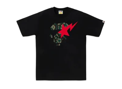 A BATHING APE Trial Camo Ape Face Sta Tee "Black/Green"