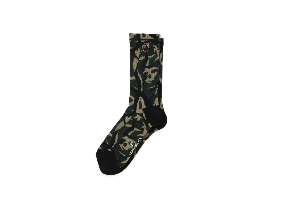 A BATHING APE Trial Camo Ape Head One Point Socks "Green"