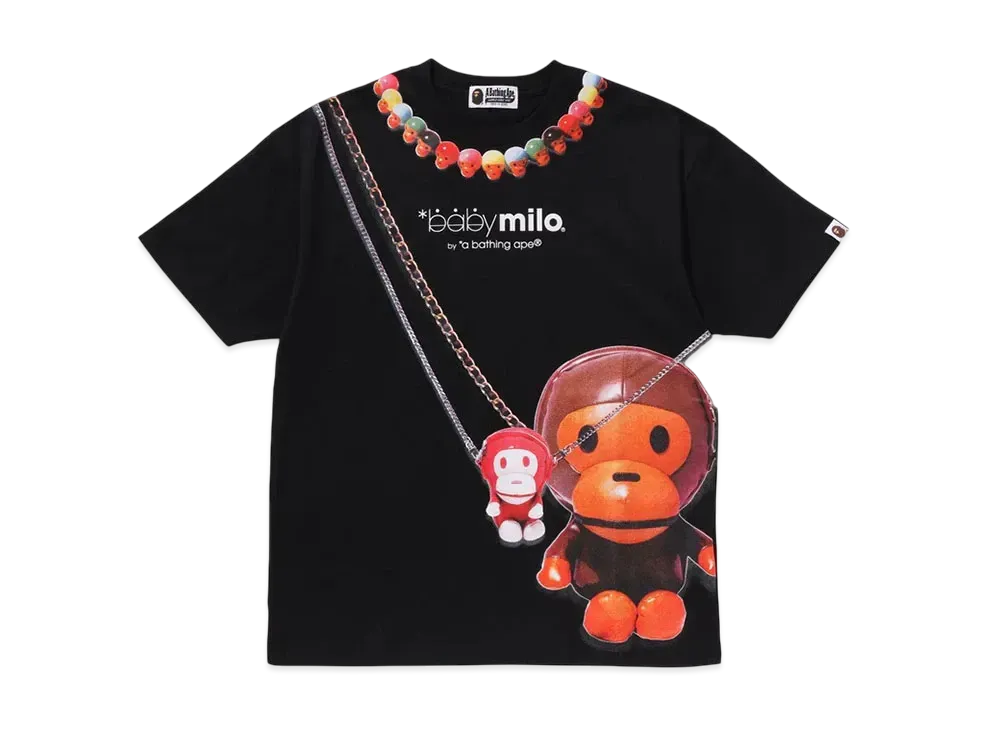 A BATHING APE Baby Milo Fake Print Oversized Tee "Black"