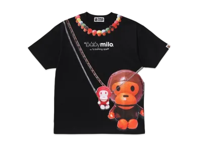 A BATHING APE Baby Milo Fake Print Oversized Tee "Black"