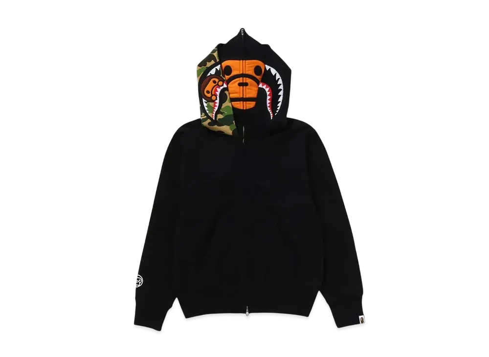 A BATHING APE Milo Shark Full Zip Double Hoodie "Black"