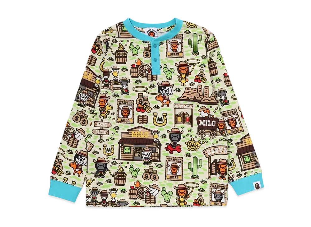 A BATHING APE Baby Milo Western Pattern Ls Tee "Multi"